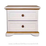 Kommode Nachttisch 2x Schubladen Massivholz Zweifarbig weiß/Naturton Landhausstil