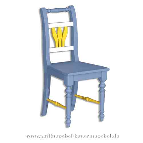 Stuhl Holzstuhl Küchenstuhl Massivholz Landhausstil Fichte blau weiss gelb Lackiert
