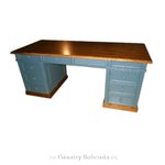Schreibtisch freistehend blau / braun Landhausstil Massivholz Bürotisch Gründerzeit